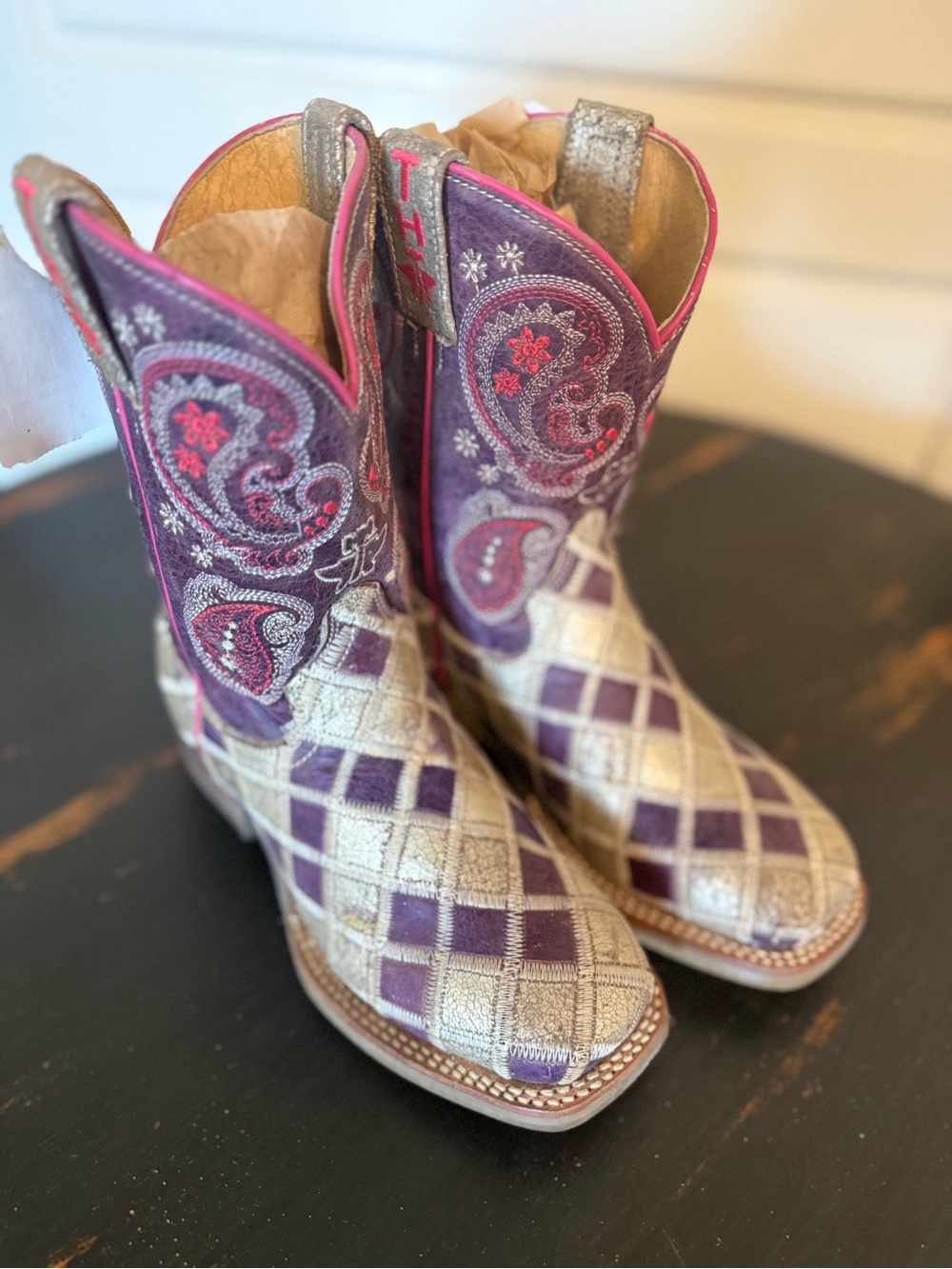 Tin Haul Girl's Sparkle Girl Butterfly Square Toe Boot